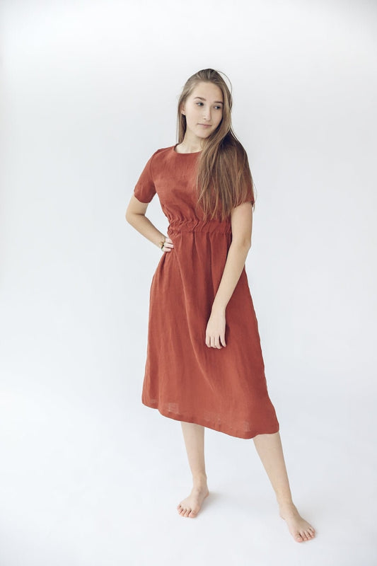 Robe longue en lin, robe en lin doux pour femme