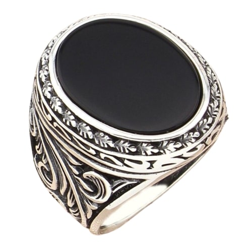 Bague Viking Pierre Noire (Argent Massif)