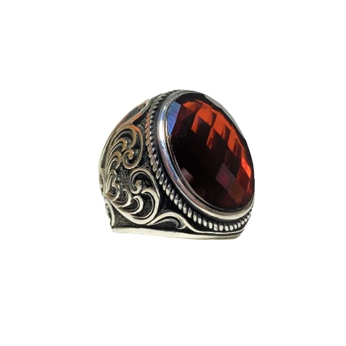 Bague Viking Pierre de Zircon Rouge (Argent Massif)