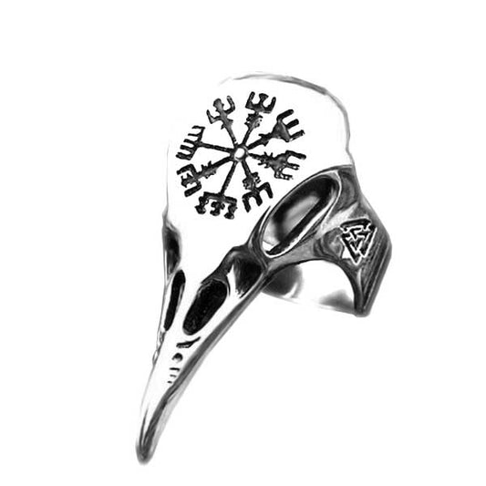 Bague Viking corbeau Vegvisir