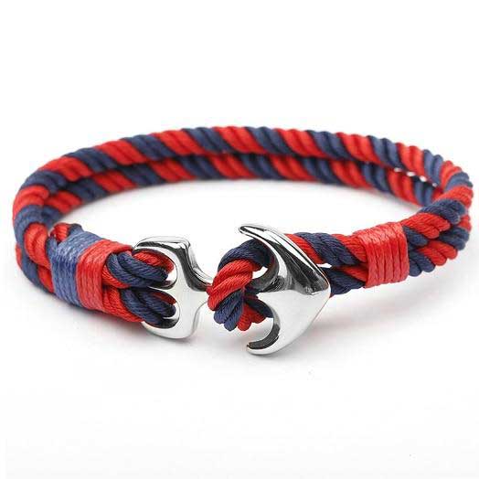 Bracelet Ancre Tressé Rouge et Bleu