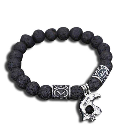 Bracelet Viking Perles de Lave du Corbeau