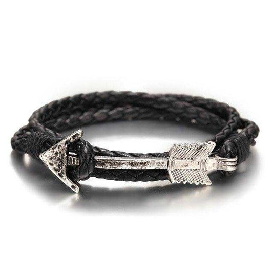 Bracelet Viking cuir et flèche argent et noir