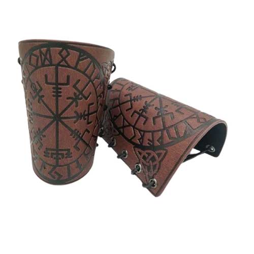 Manchette Viking en Cuir Vegvisir brun