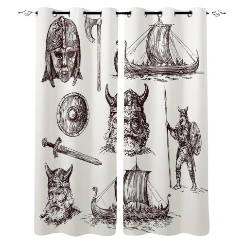 rideaux viking dessins de drakkars