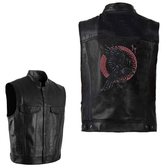 Veste Viking en cuir Corbeau