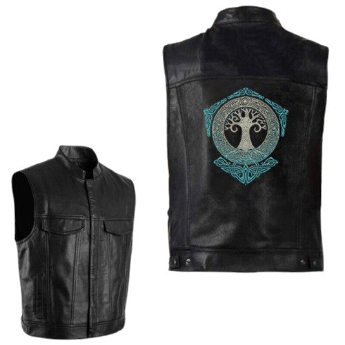 Veste Viking en cuir Yggdrasil