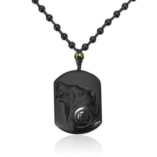 collier loup obsidienne