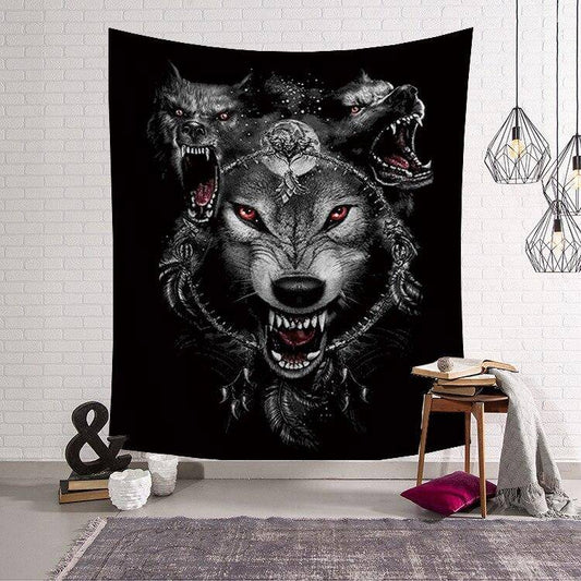 Tapis mural viking loup du ragnarök avec un fond