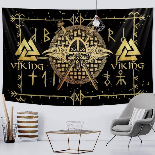 Tapis mural viking runes et bouclier avec fond