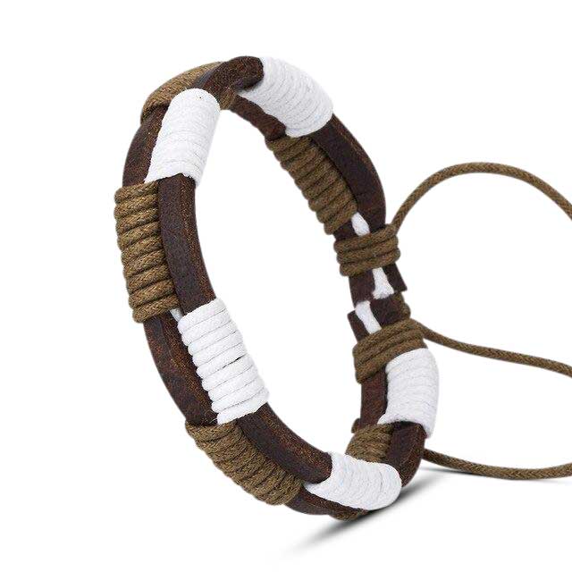 Bracelet Viking Cuir tressé brun et blanc