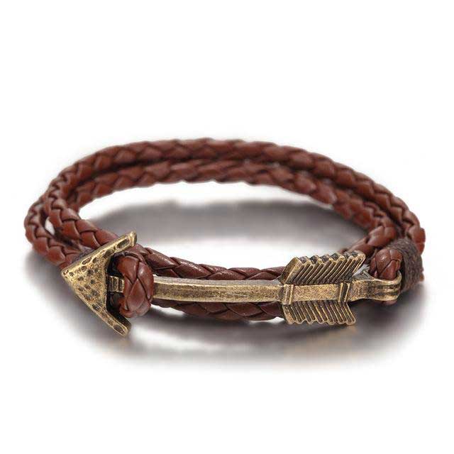 Bracelet Viking cuir et flèche bronze et marron