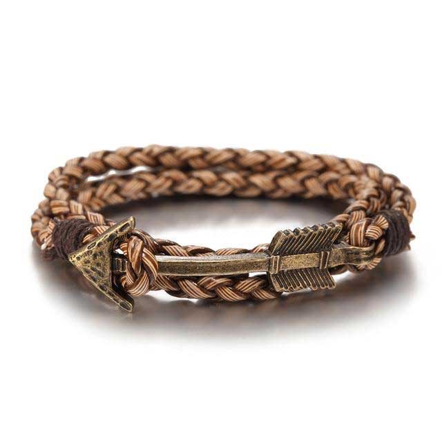 Bracelet Viking cuir et flèche bronze et beige