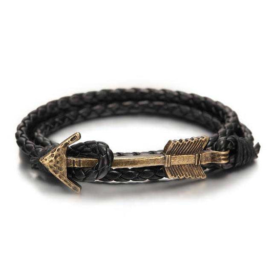 Bracelet Viking cuir et flèche bronze et noir