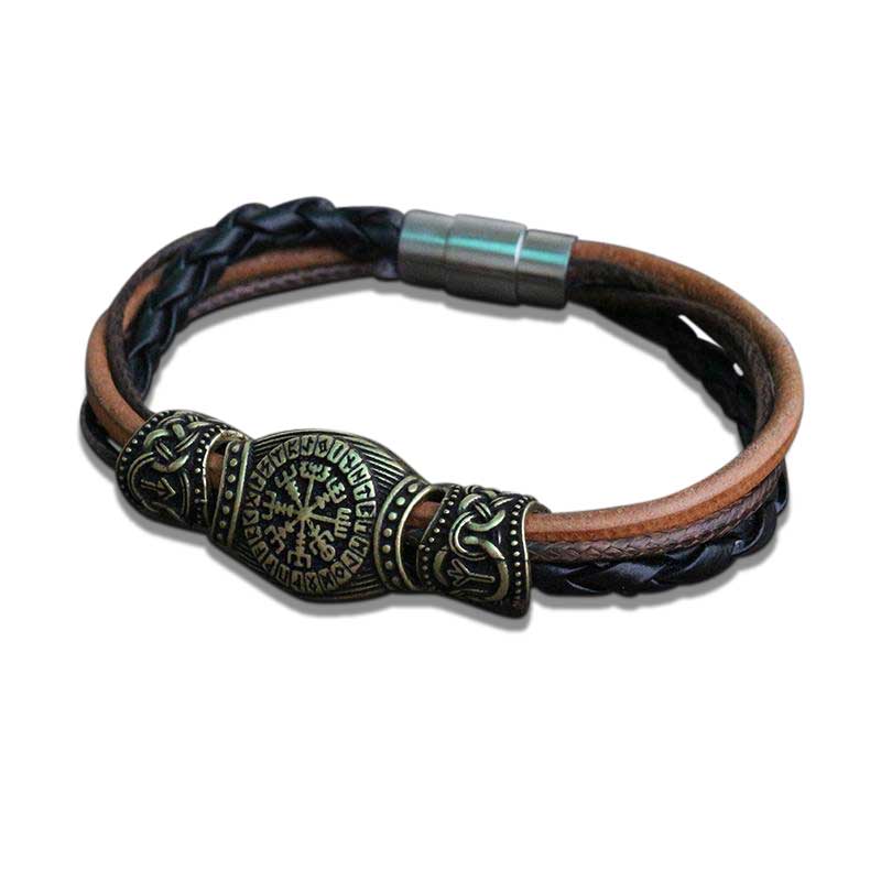 bracelet viking cuir vegvisir Or