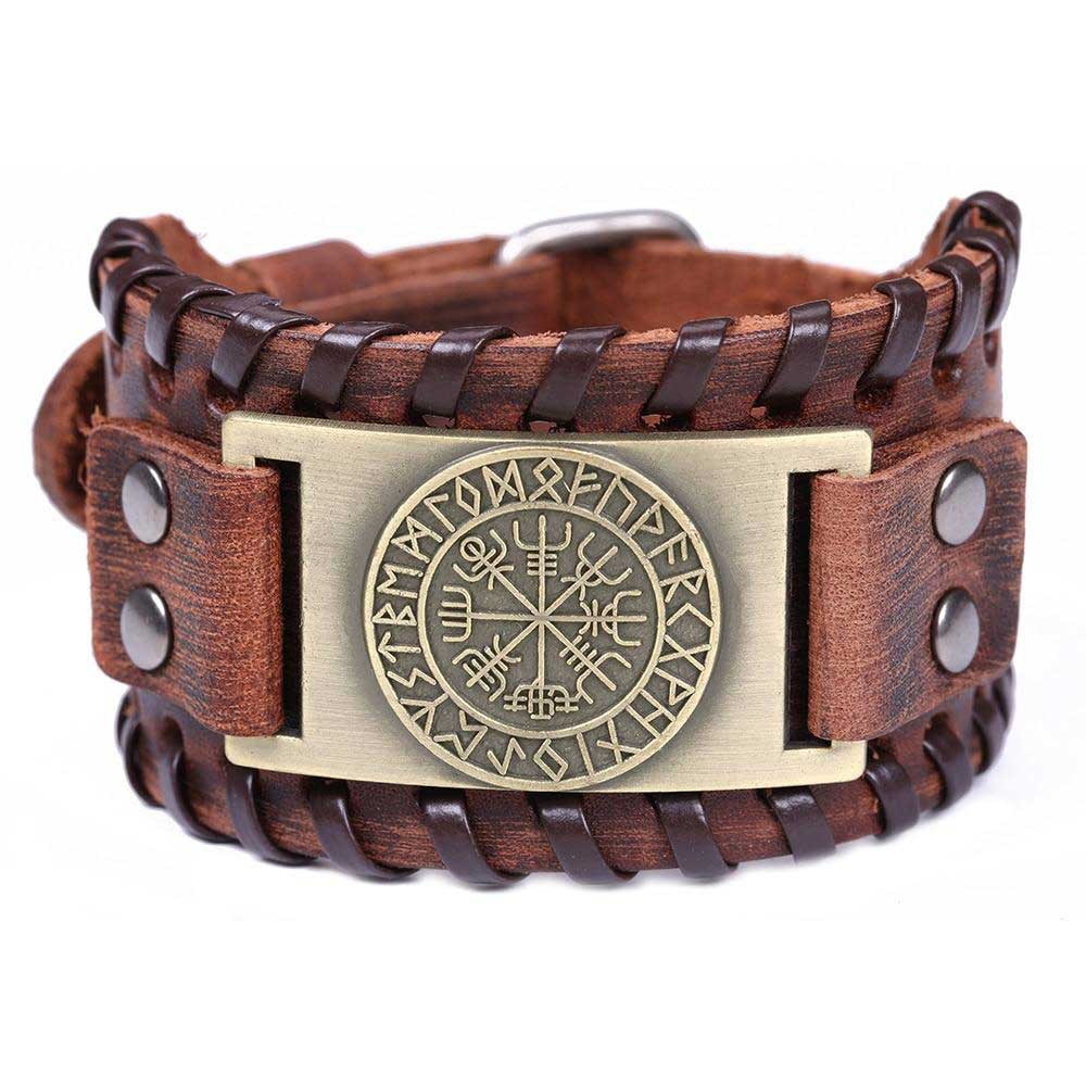 bracelet viking homme cuir or