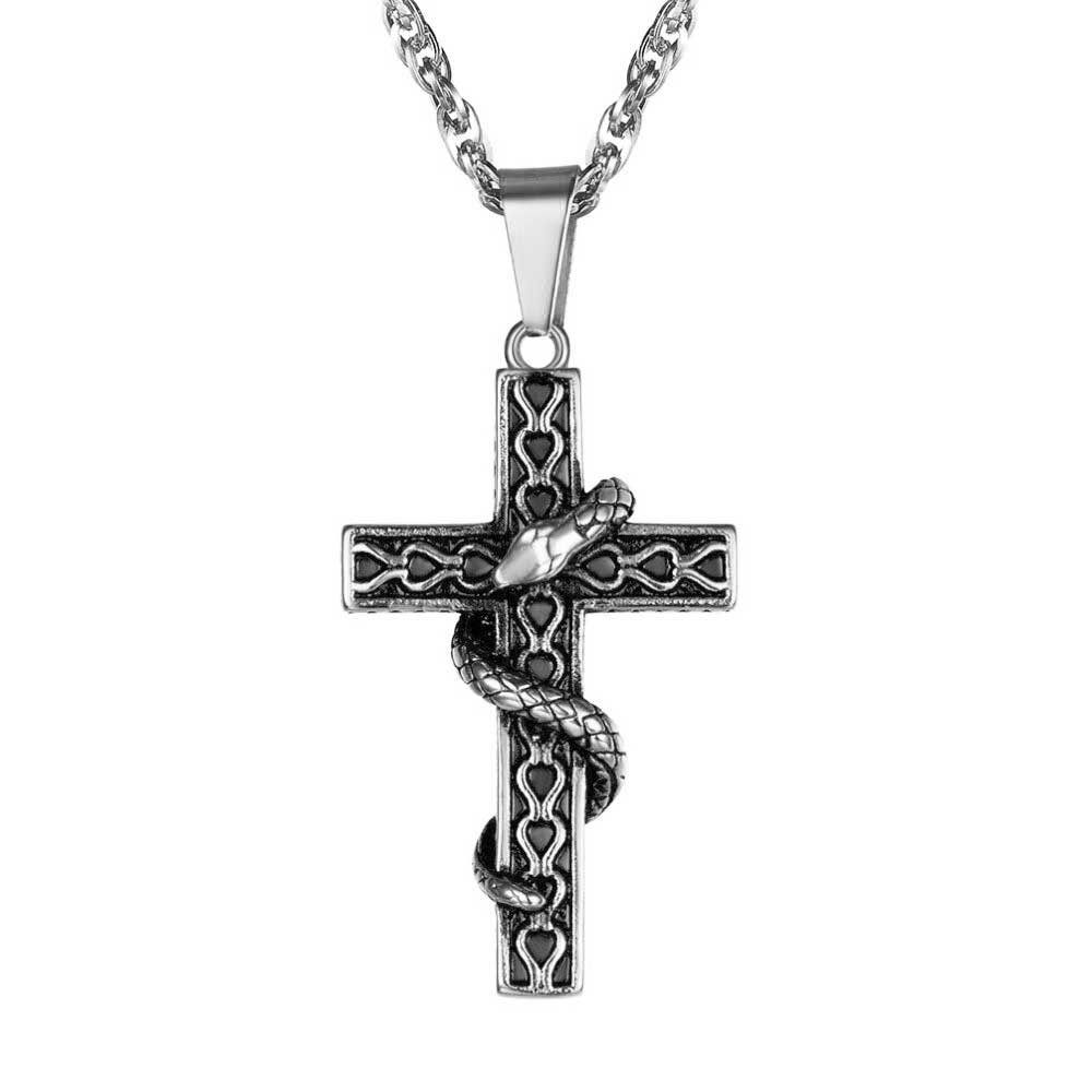 Collier Viking Croix Chrétienne avec Serpent