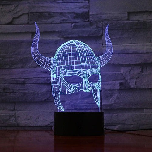 Lampe Viking 3D Casque à Cornes Bleu